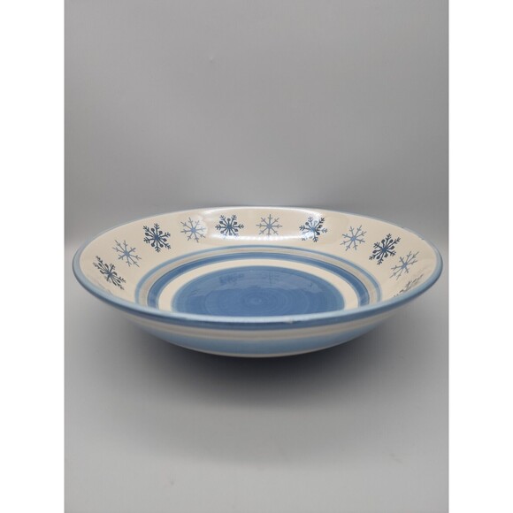 St. Nicholas Square WINTER FROST 12.5" Round 2.5 qt Serving Bowl Blue Snowflakes - Picture 2 of 12